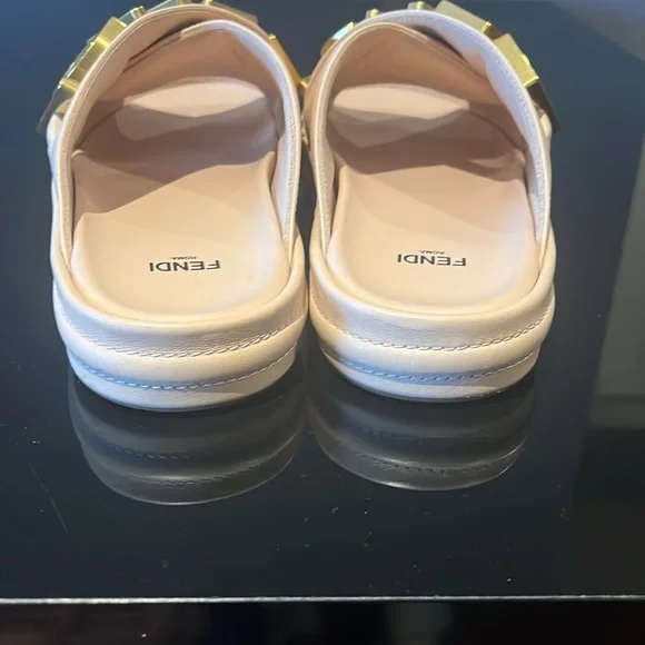 Fendi Beige and Gold Logo Sandals - Picture 3 of 6